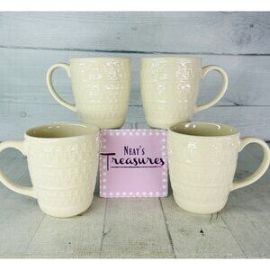 Threshold Target FAIRLEE Cream Emboss Bead Portugal Stoneware 14oz Cup Mug Set 4